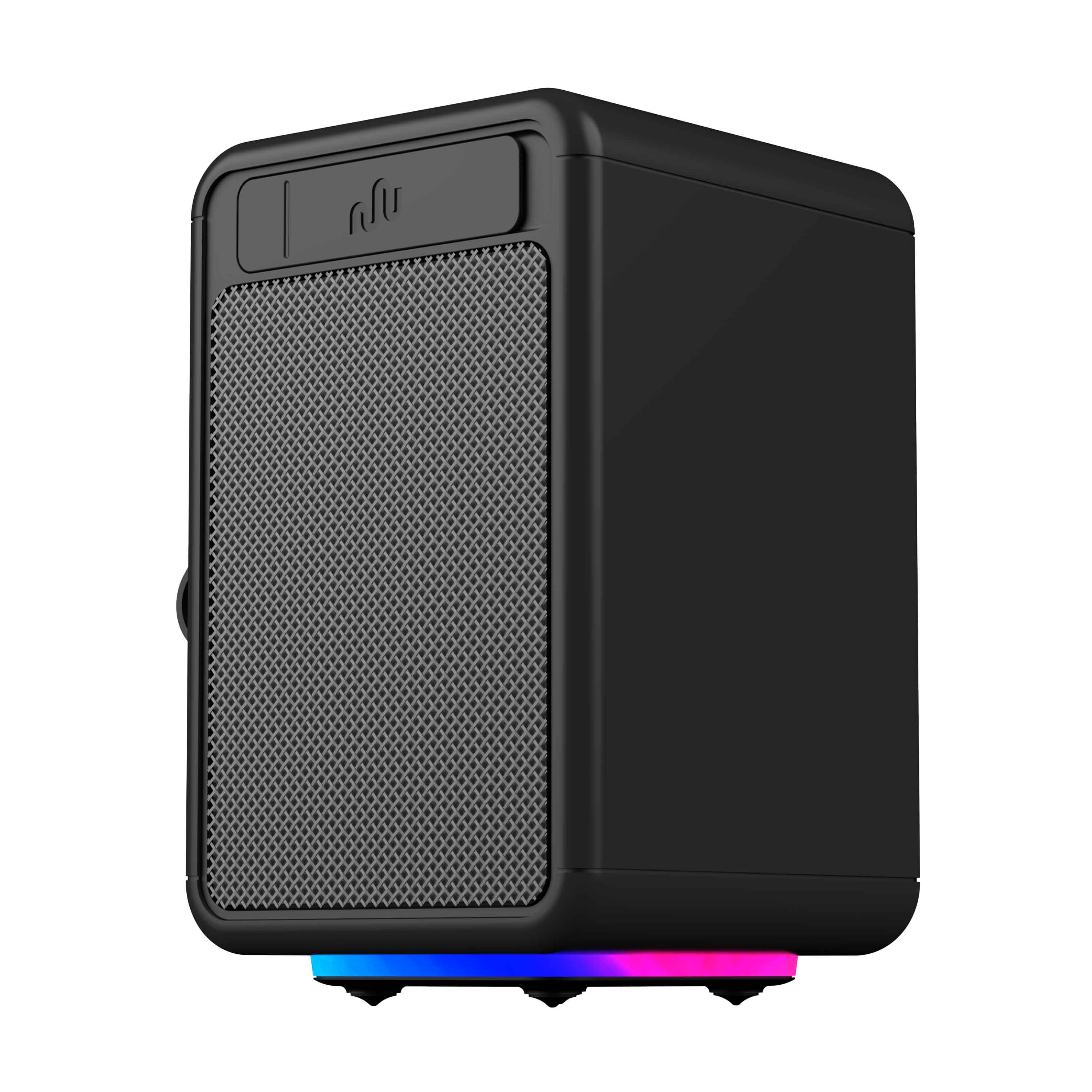 Black mellow Mini 15W Portable Bluetooth Speaker with strap side view