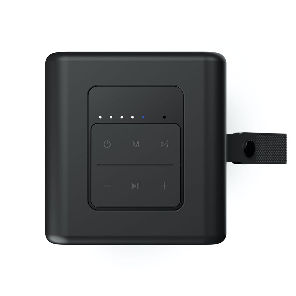 Black mellow Mini 15W Portable Bluetooth Speaker with strap top view