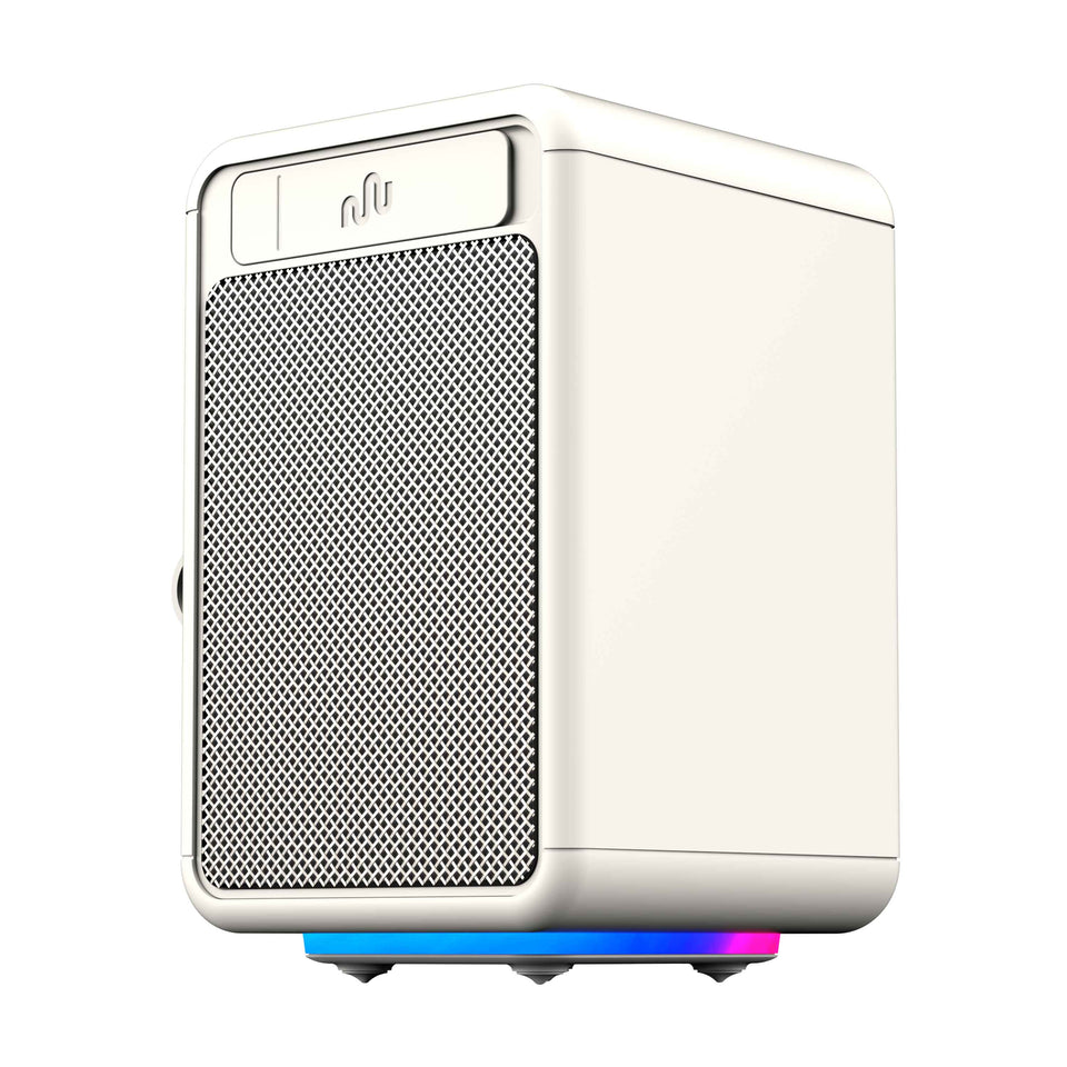 Cream mellow Mini 15W Portable Bluetooth Speaker with strap side view