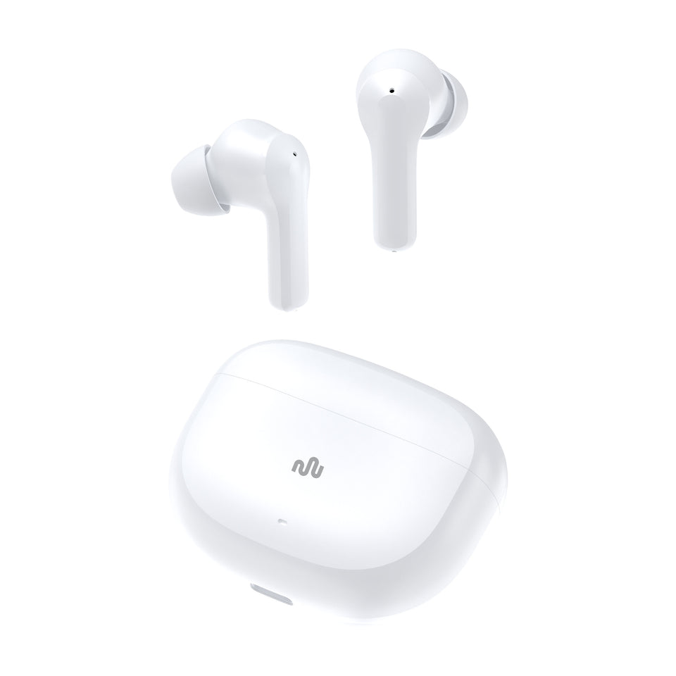 mellow Flow Noise Cancelling True Wireless Earphones White outside of case